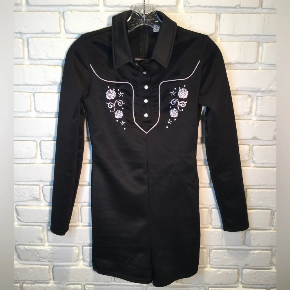 Spirit Halloween Western Cowgirl Costume Black Romper Pearl Snaps S - Picture 2 of 6
